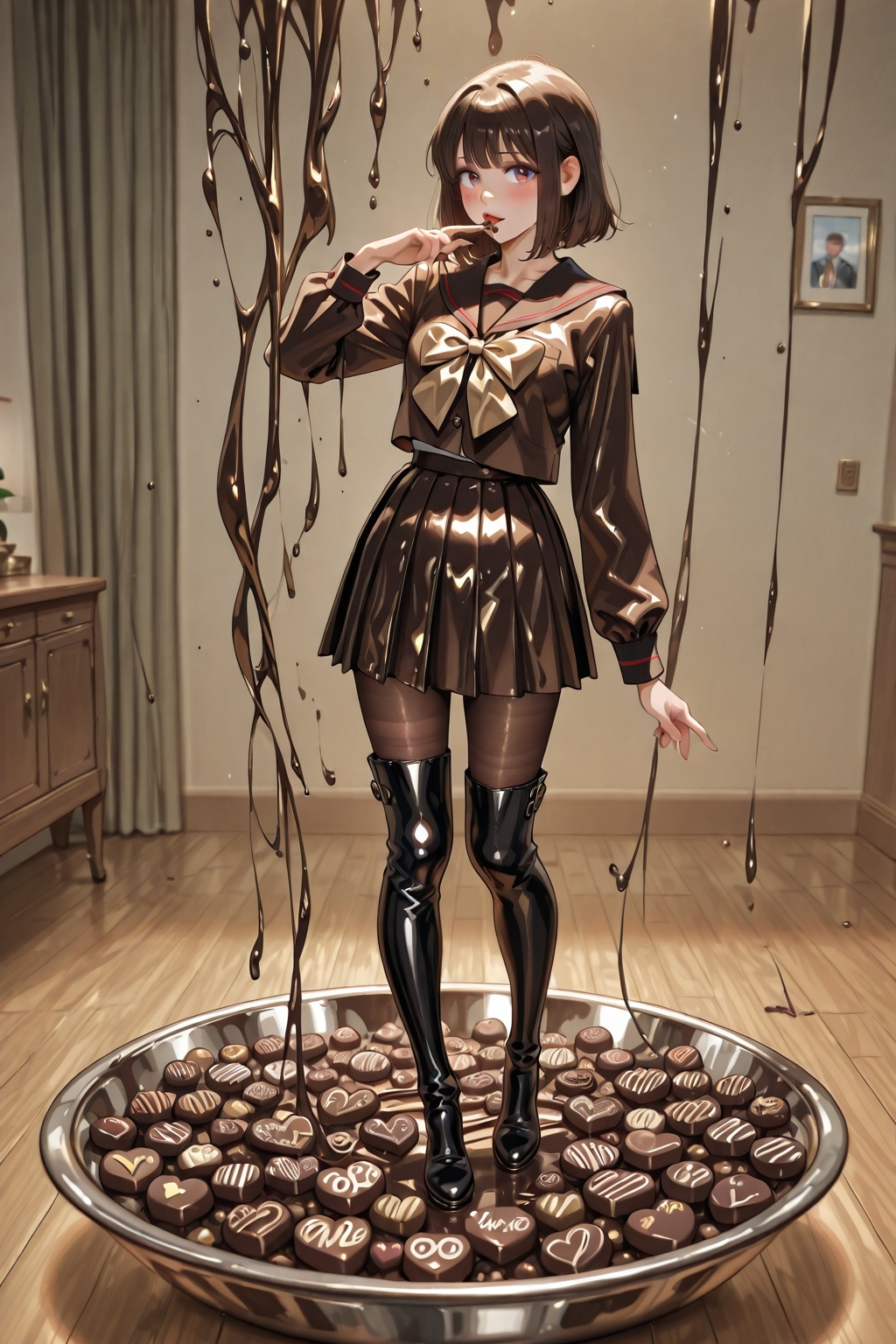 日本の女子高生のチョコレート製セーラー服