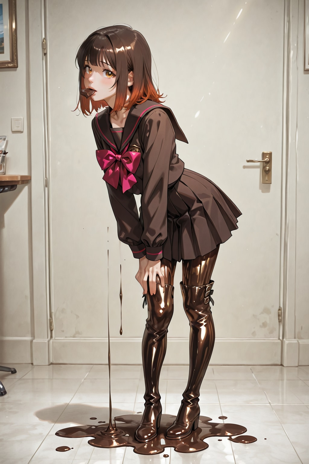 日本の女子高生のチョコレート製セーラー服