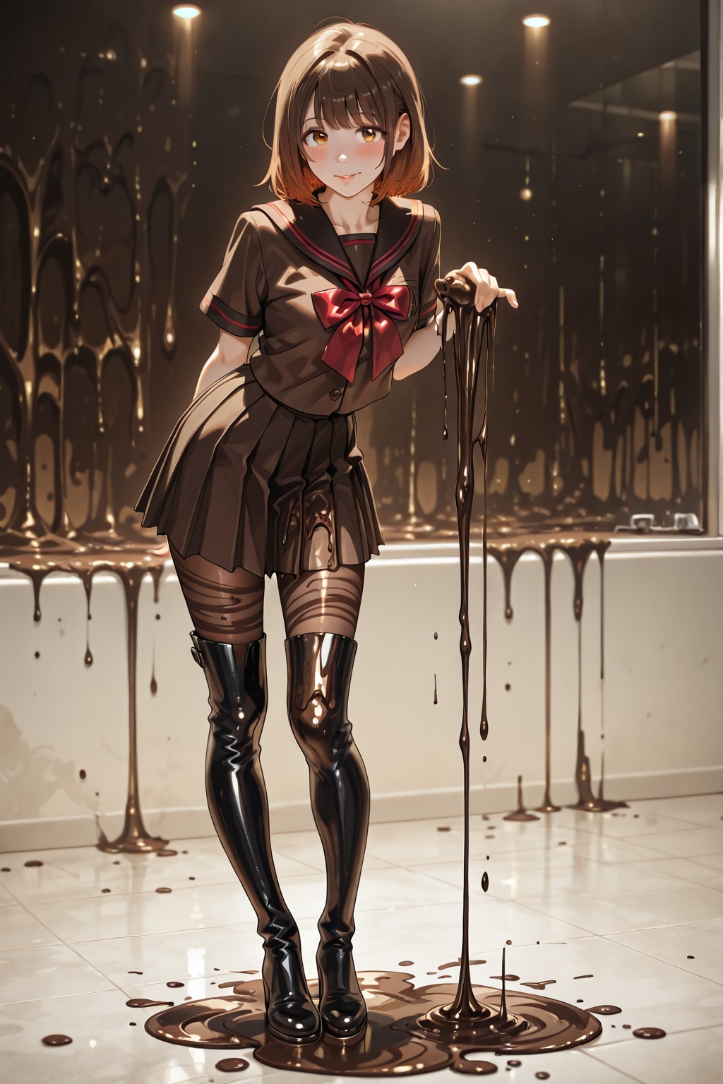 日本の女子高生のチョコレート製セーラー服