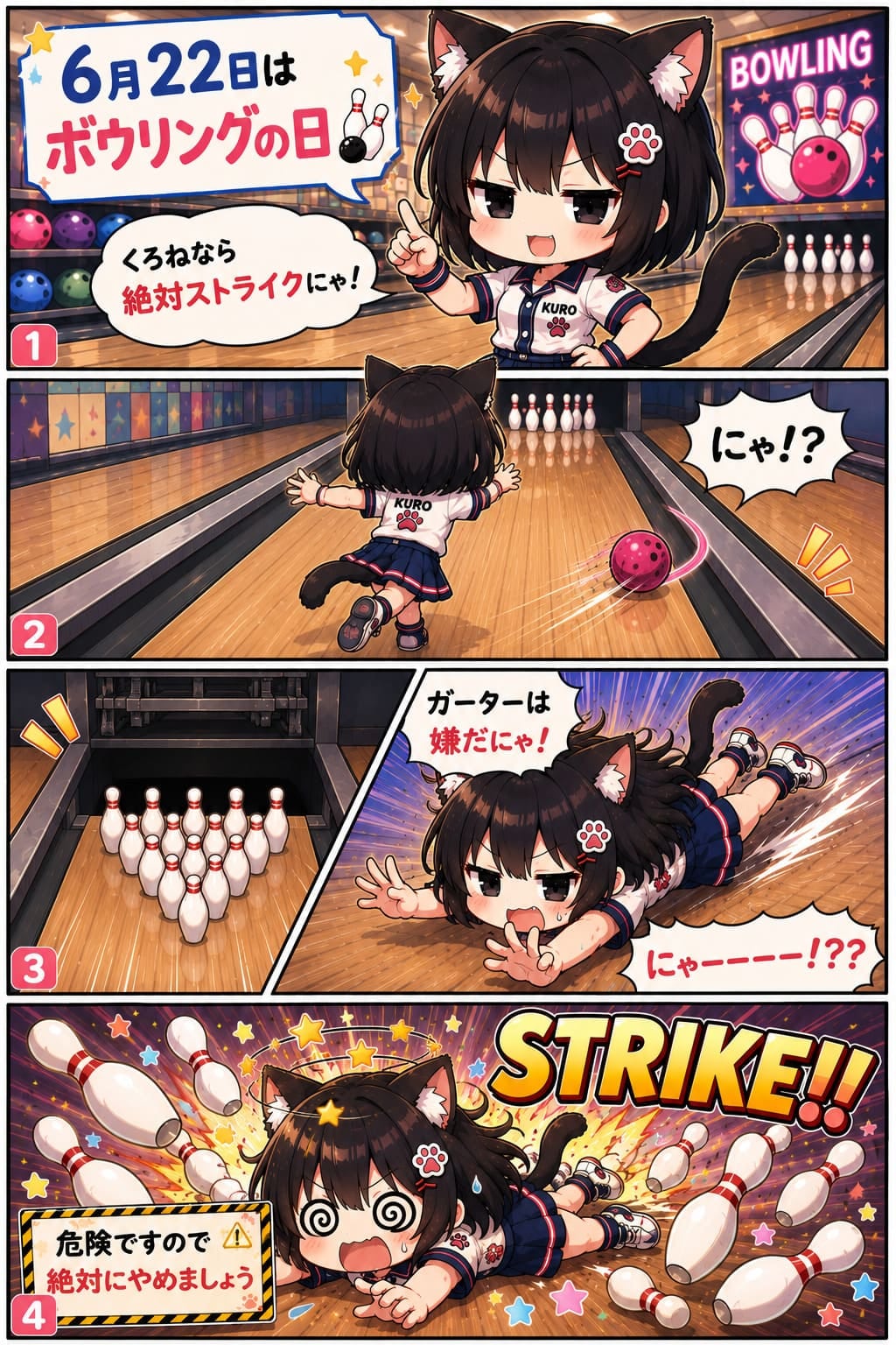4コマ漫画 2026.06.22. 「ボウリングの日」