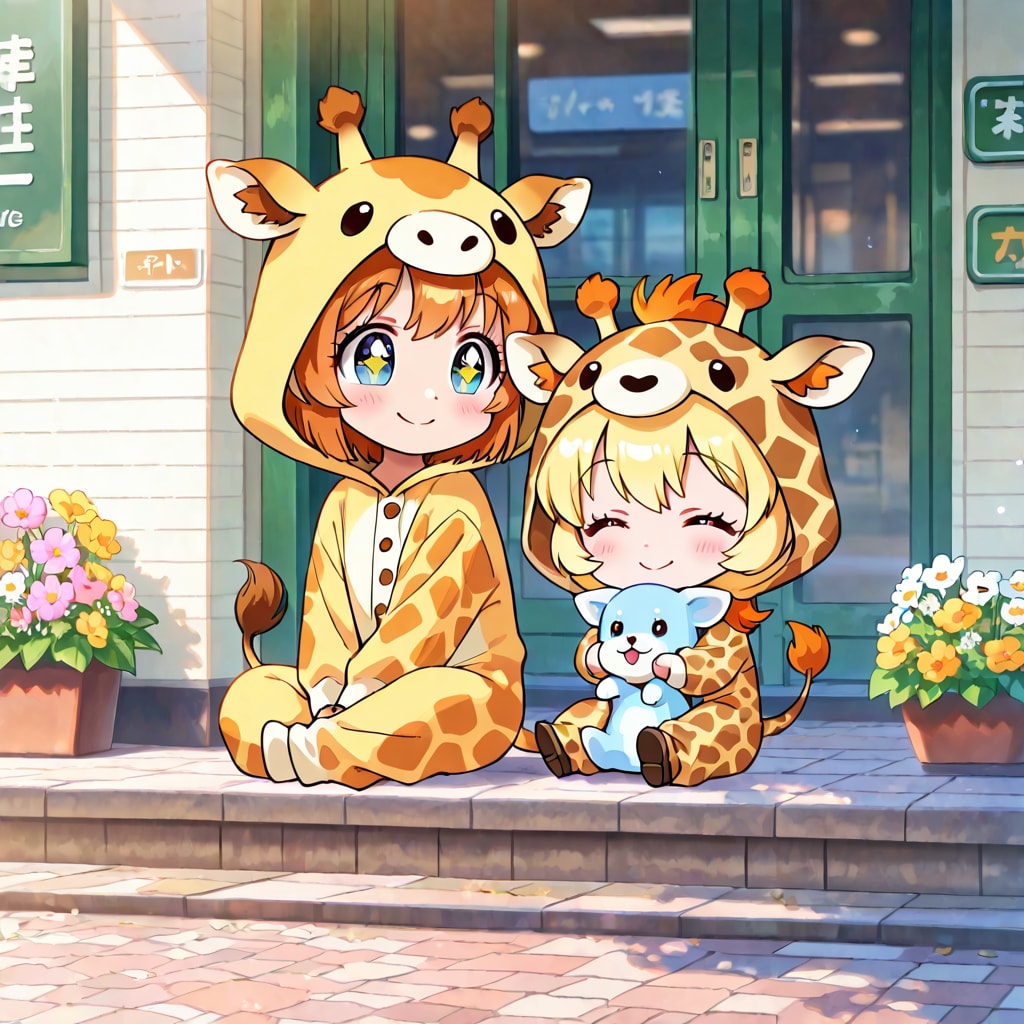 ワンコとキリン着ぐるみちび子ちゃん