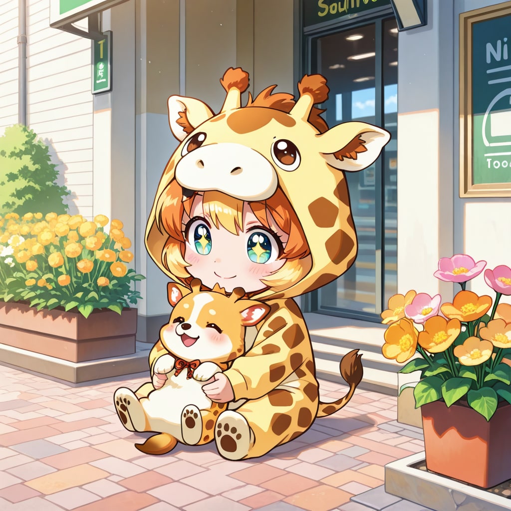 ワンコとキリン着ぐるみちび子ちゃん | の人気AIイラスト・グラビア