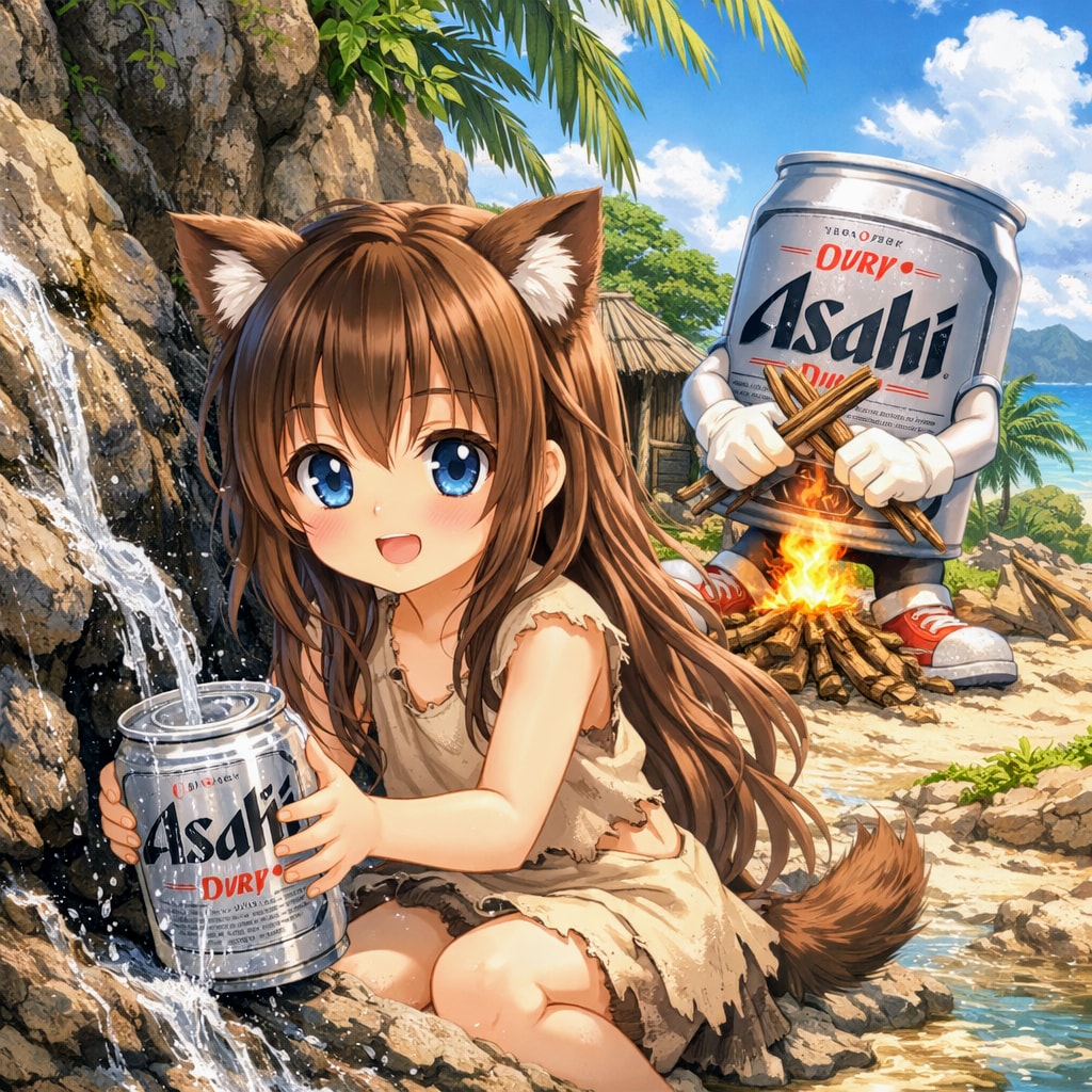 無人島を過ごす小さな女の子