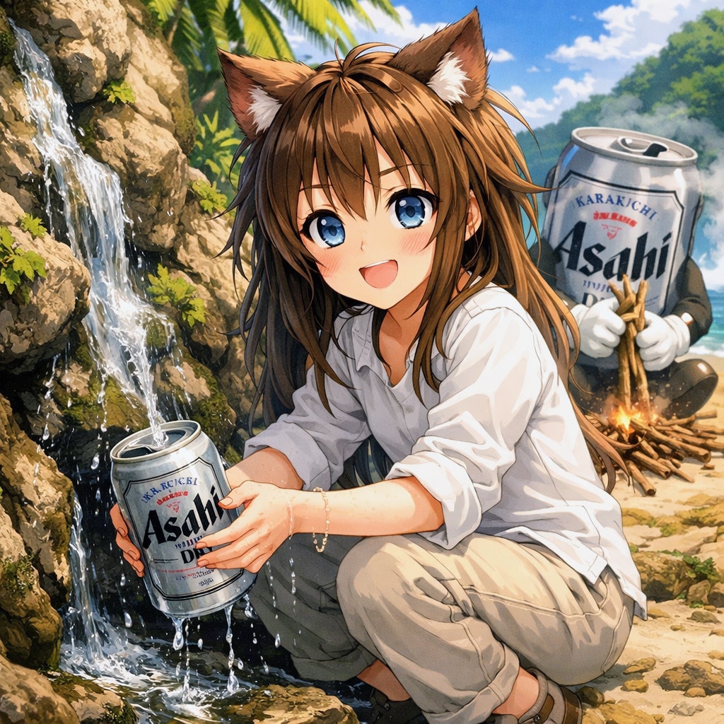 無人島を過ごす小さな女の子