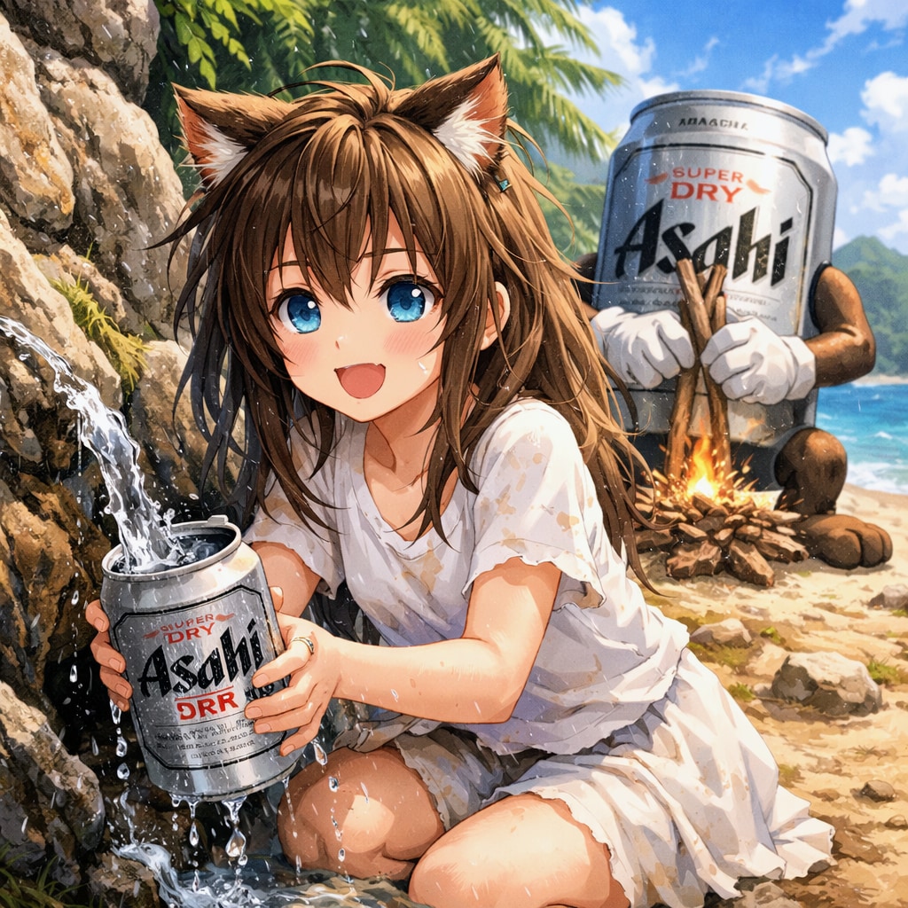 無人島を過ごす小さな女の子