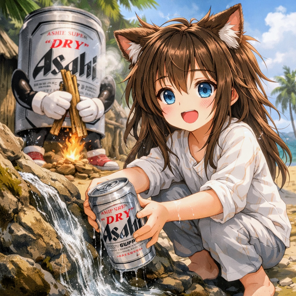 無人島を過ごす小さな女の子