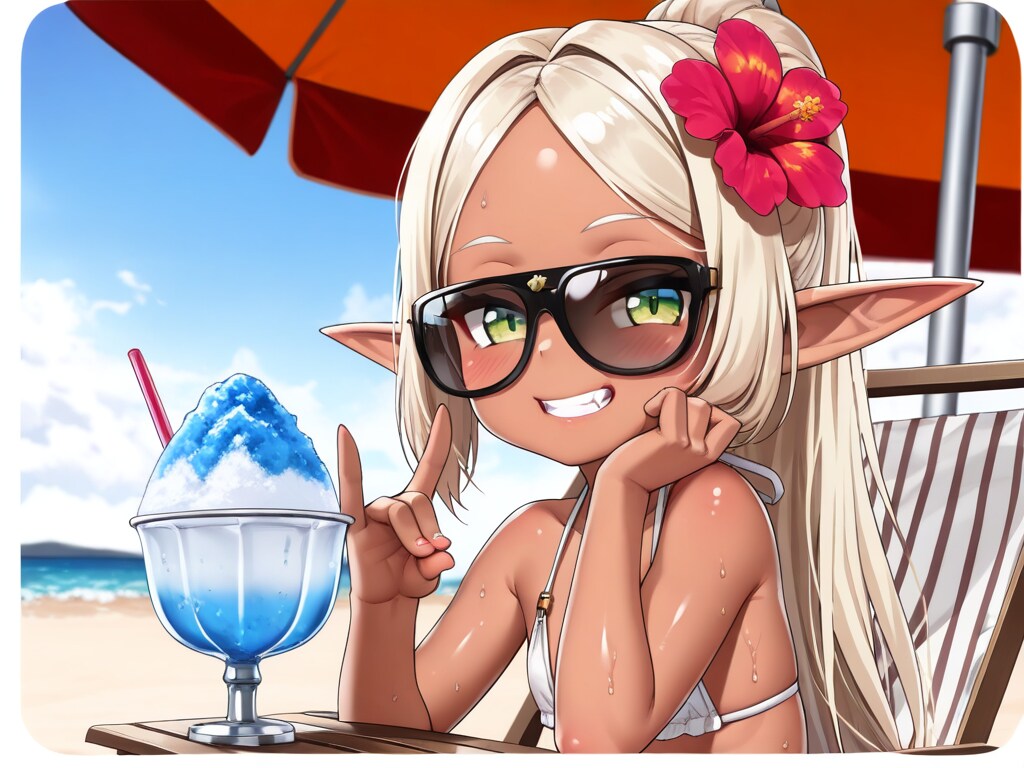 夏の涼を楽しむエルフの女の子