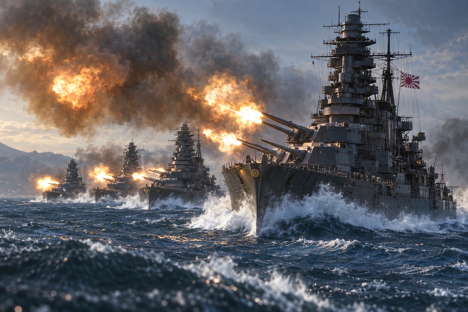 金剛型戦艦４隻による艦砲射撃 | の人気AIイラスト・グラビア