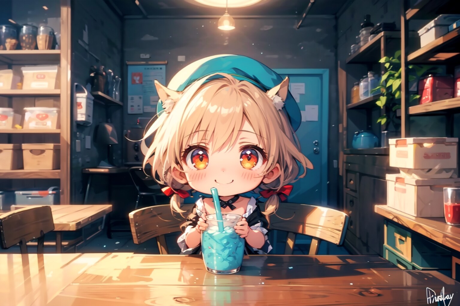 ちびちゃんに飲み物をあげる。 | の人気AIイラスト・グラビア