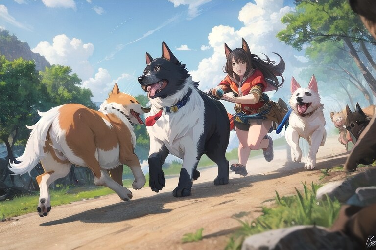 ちちぷいで犬の群れ