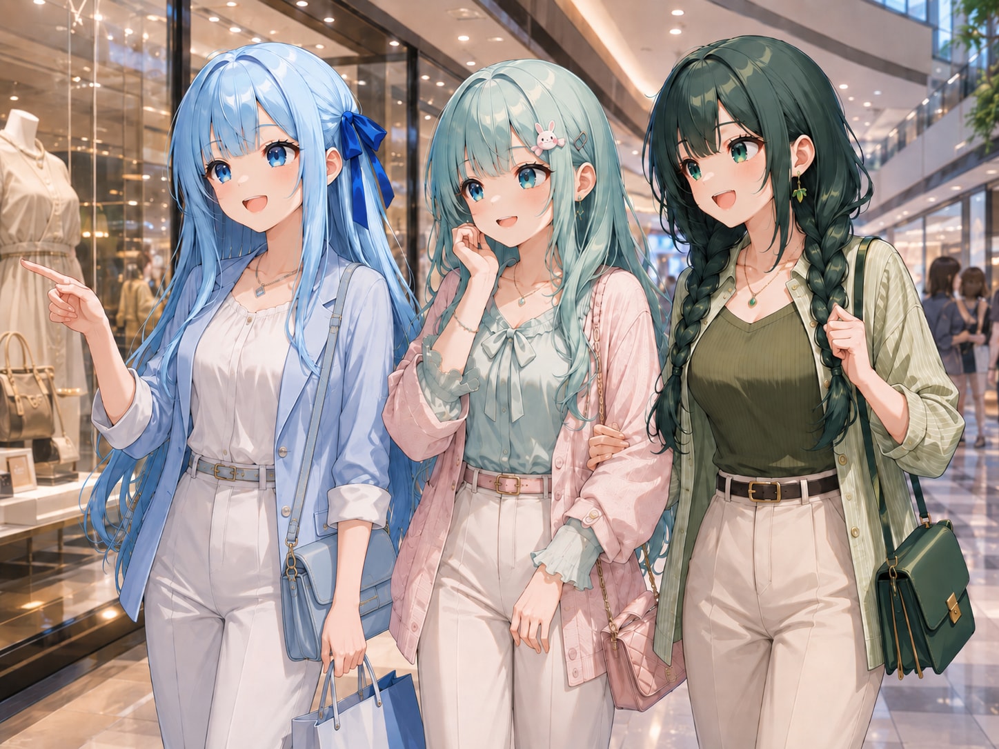 ウィンドショッピングを楽しむ3人