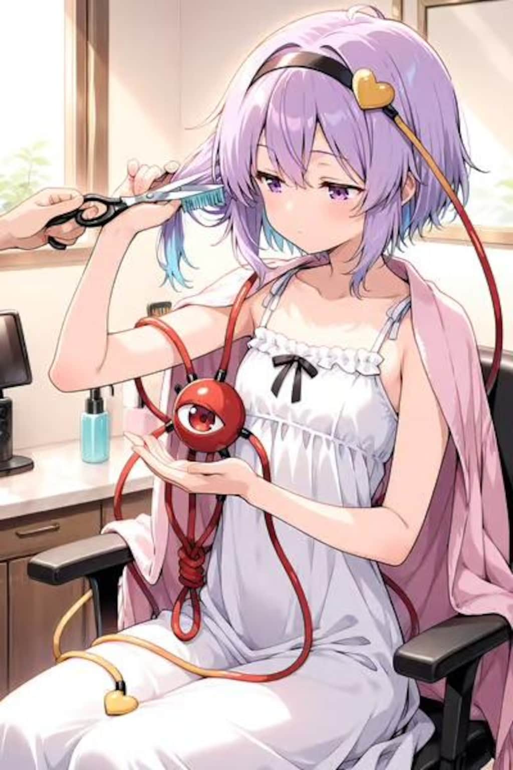 髪型を整えるさとりちゃん