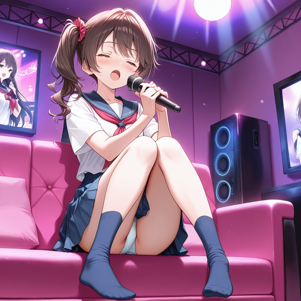 カラオケに夢中の女の子