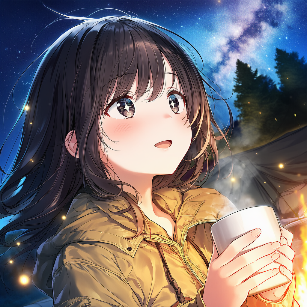 女子高生のソロキャンプ　夜空