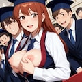 [2枚] 「今日は卒業式！最後だしばらしちゃお！実は私って露出狂なの！ああ、今日から私どうなっちゃうんだろう？みんなに輪姦されちゃうのかな？」（えっちなおねえさんの６４８） 2枚目