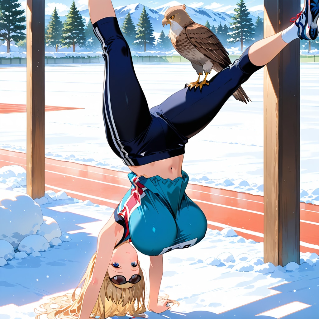 なつみさん、冬の運動公園で逆立ちしてたら思わぬ展開になった件 | の人気AIイラスト・グラビア