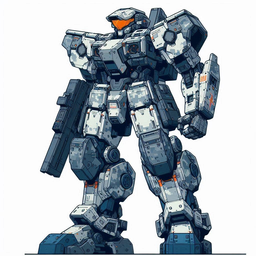 ミリタリー向け人型ロボット立ち絵　冬季迷彩（のつもり）