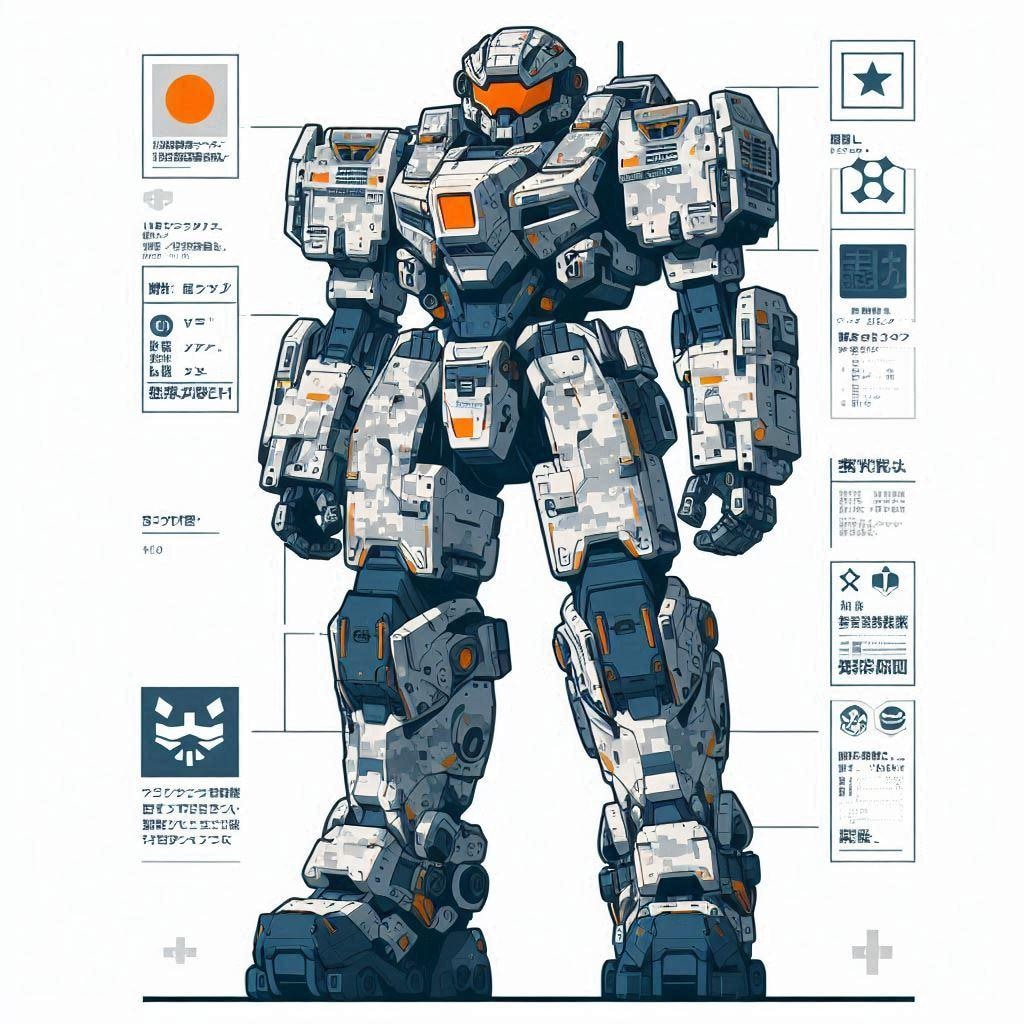 ミリタリー向け人型ロボット立ち絵　冬季迷彩（のつもり）