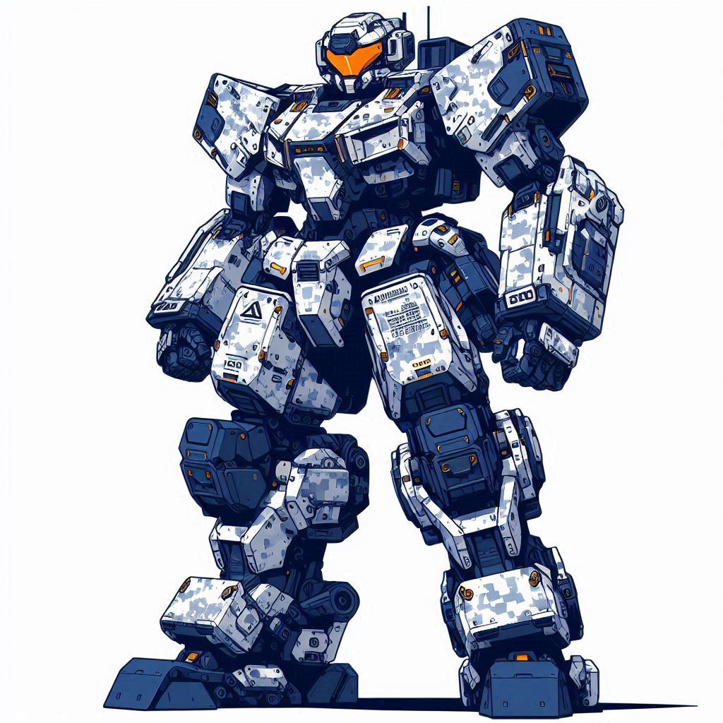ミリタリー向け人型ロボット立ち絵　冬季迷彩（のつもり）