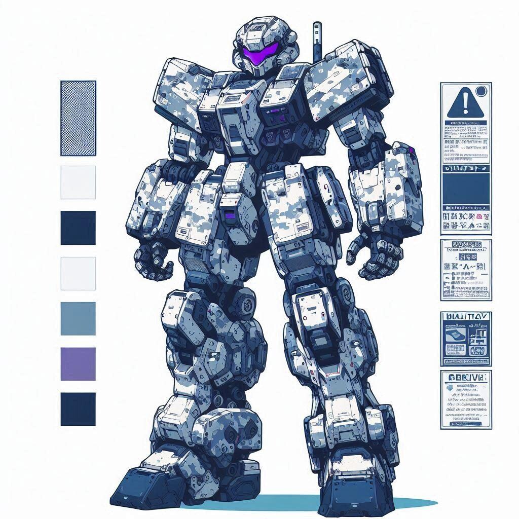 ミリタリー向け人型ロボット立ち絵　冬季迷彩（のつもり）