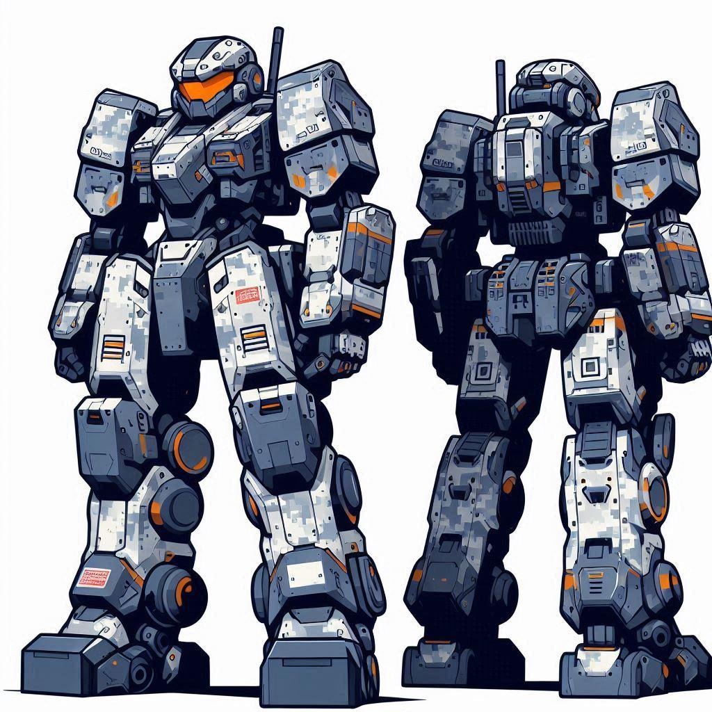 ミリタリー向け人型ロボット立ち絵　冬季迷彩（のつもり）