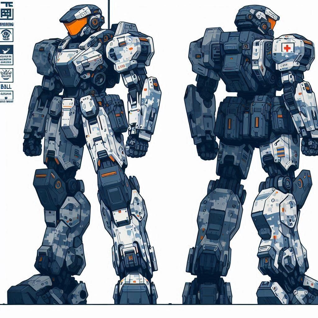 ミリタリー向け人型ロボット立ち絵　冬季迷彩（のつもり）