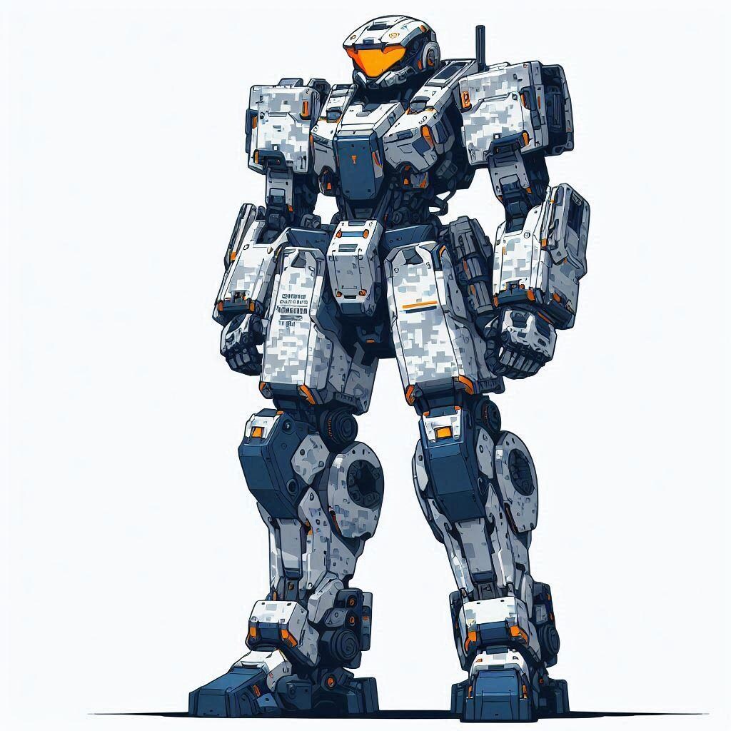 ミリタリー向け人型ロボット立ち絵　冬季迷彩（のつもり）