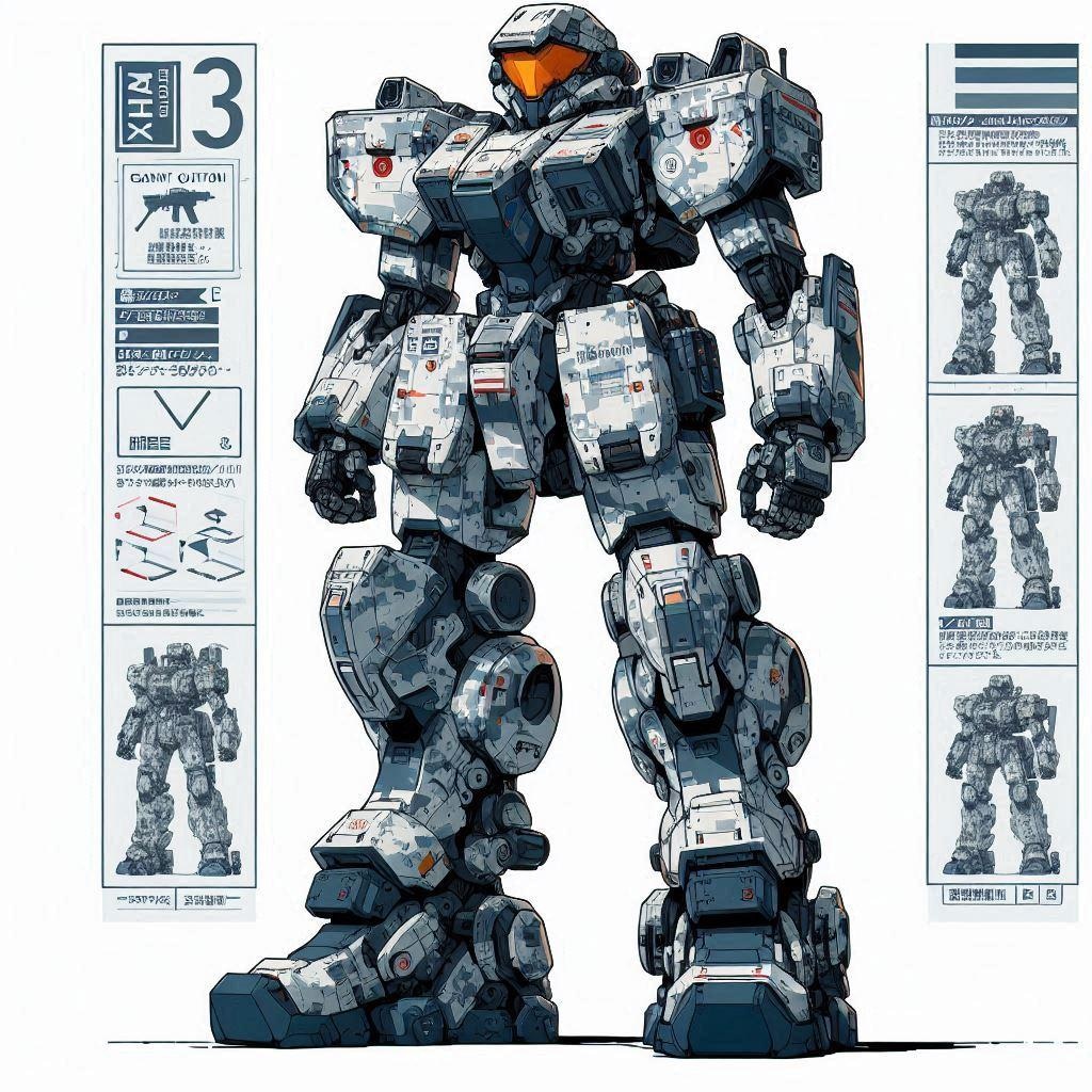 ミリタリー向け人型ロボット立ち絵　冬季迷彩（のつもり）