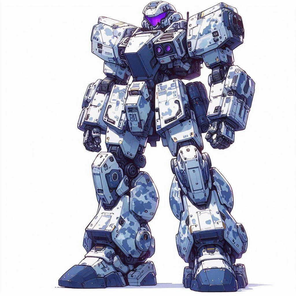 ミリタリー向け人型ロボット立ち絵　冬季迷彩（のつもり）