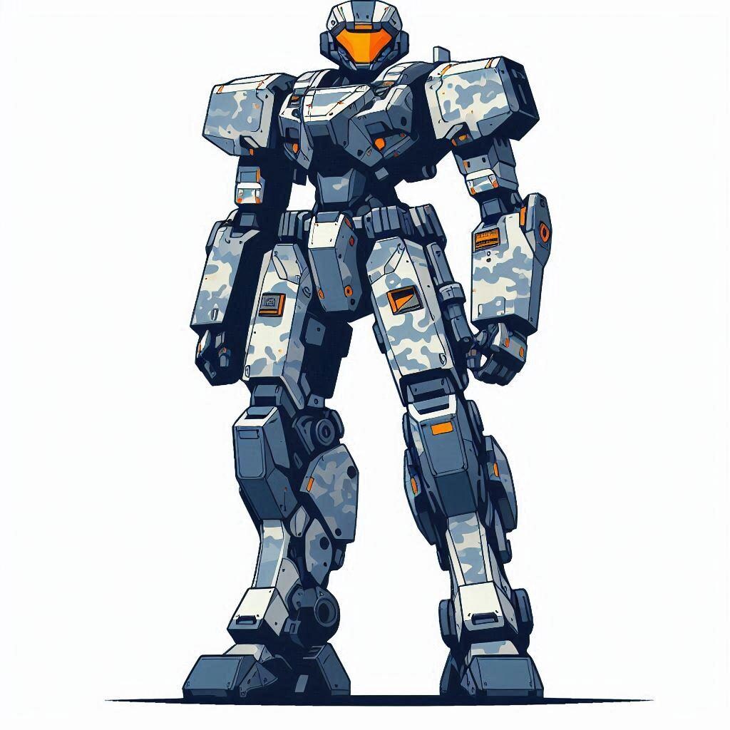 ミリタリー向け人型ロボット立ち絵　冬季迷彩（のつもり）