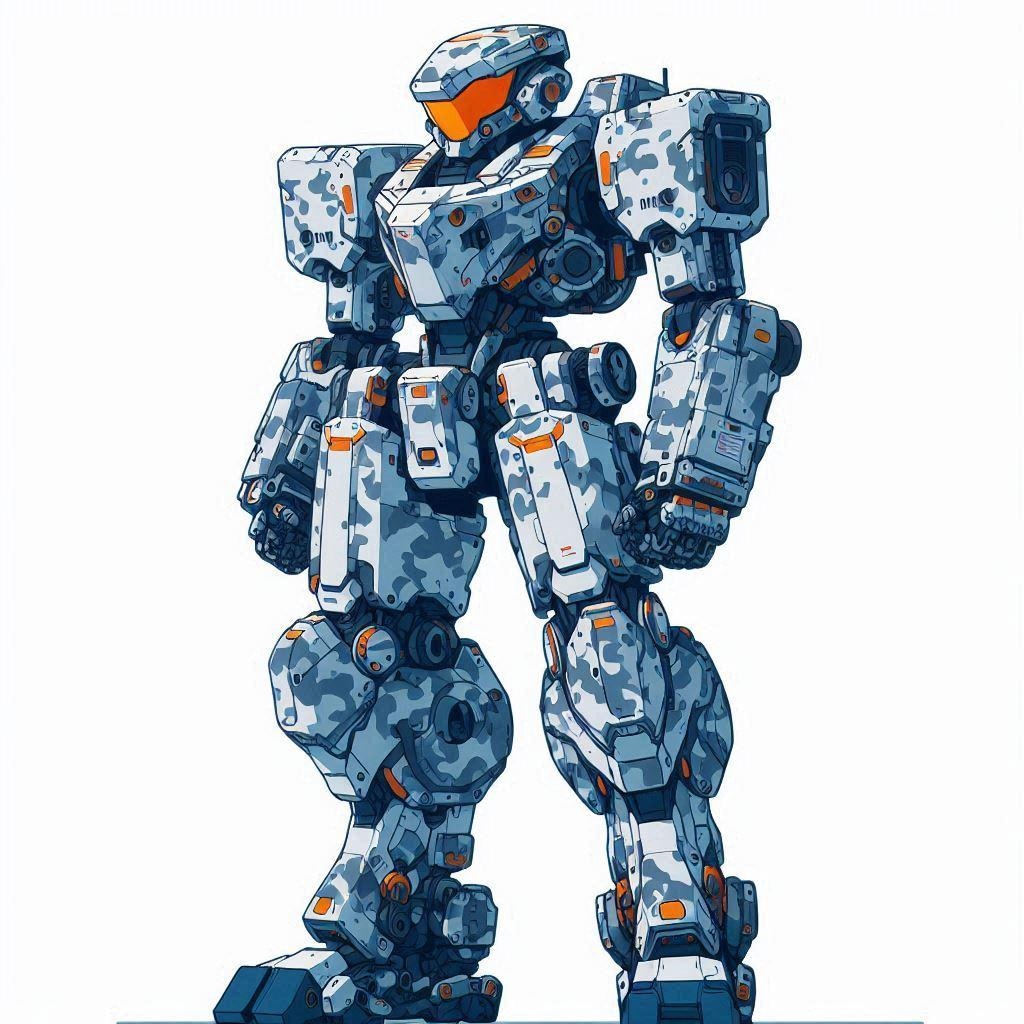 ミリタリー向け人型ロボット立ち絵　冬季迷彩（のつもり）