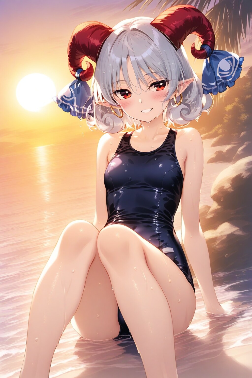 ビーチのスクール水着尤魔