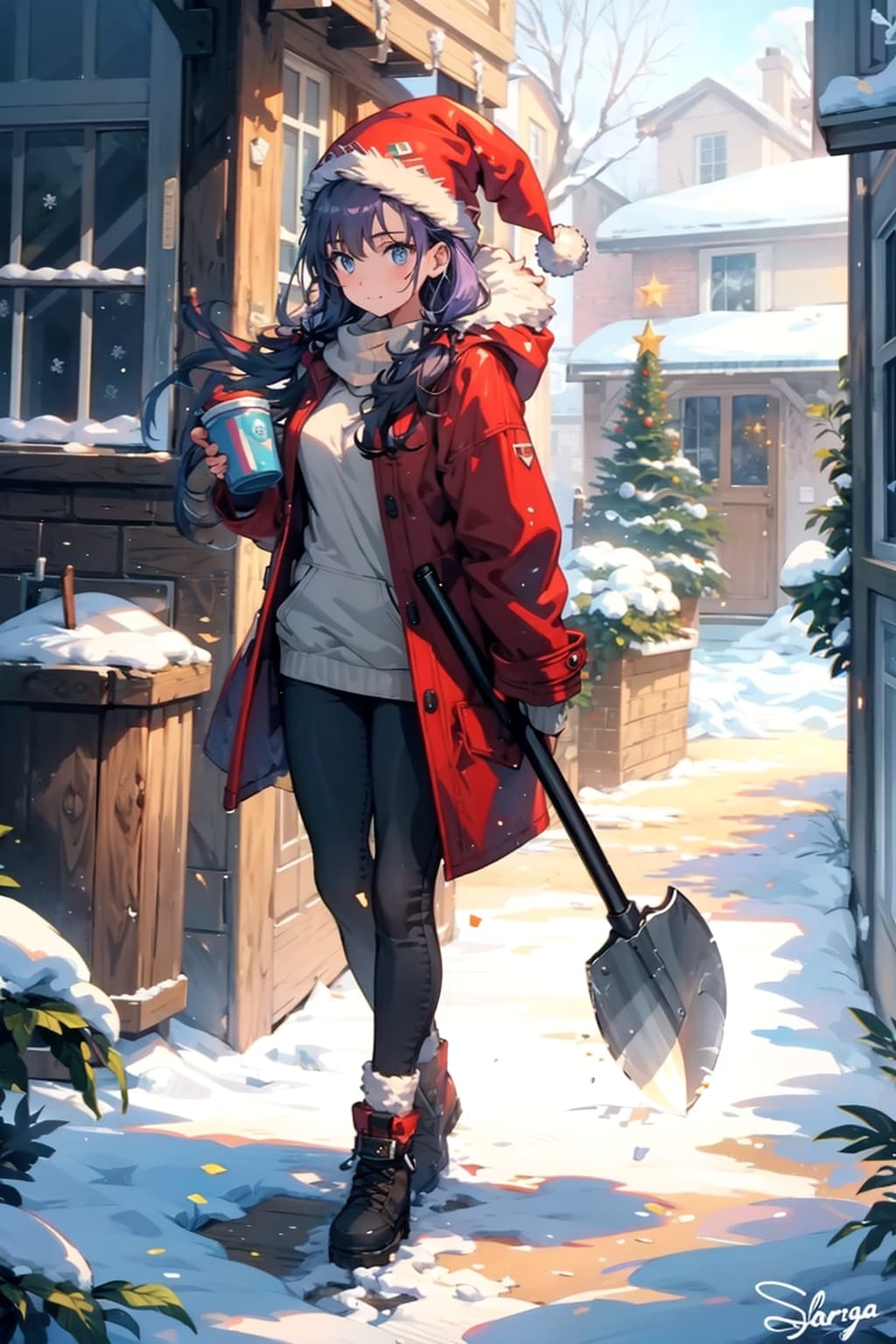 雪かき終わって休憩