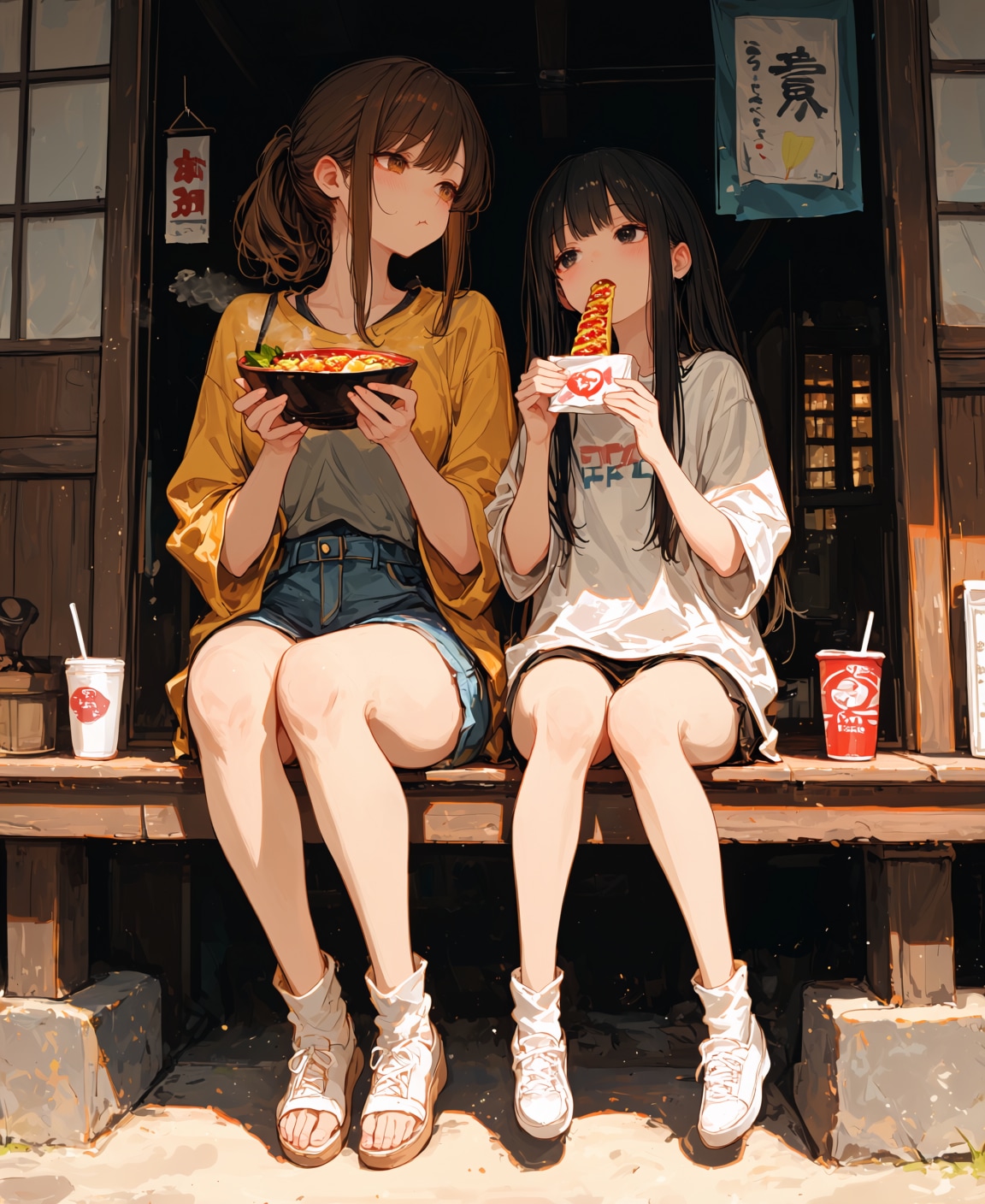 親子丼食べる親娘のシーンにするつもりが何食ってんだ娘ぇ