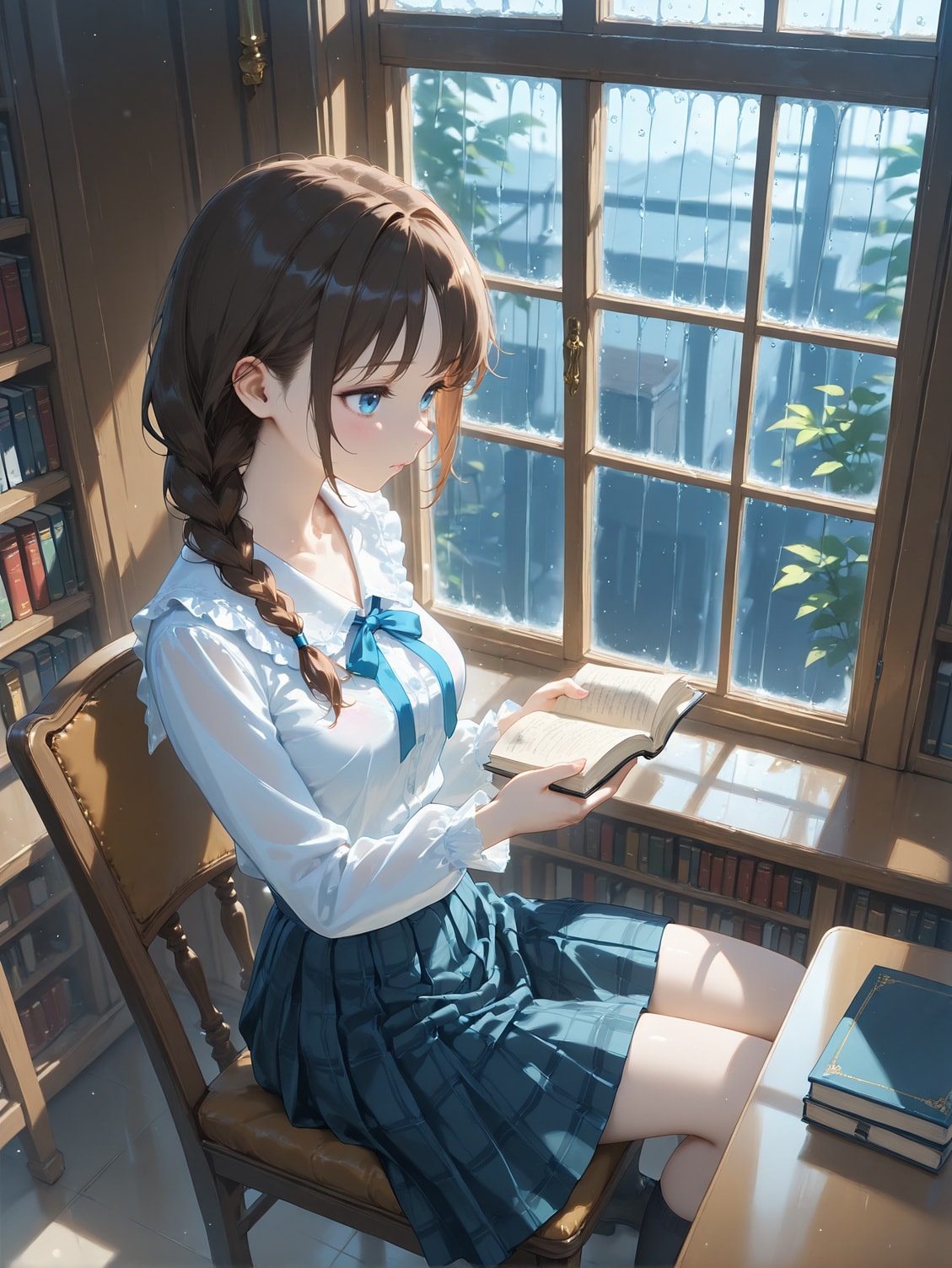 図書館の外は雨