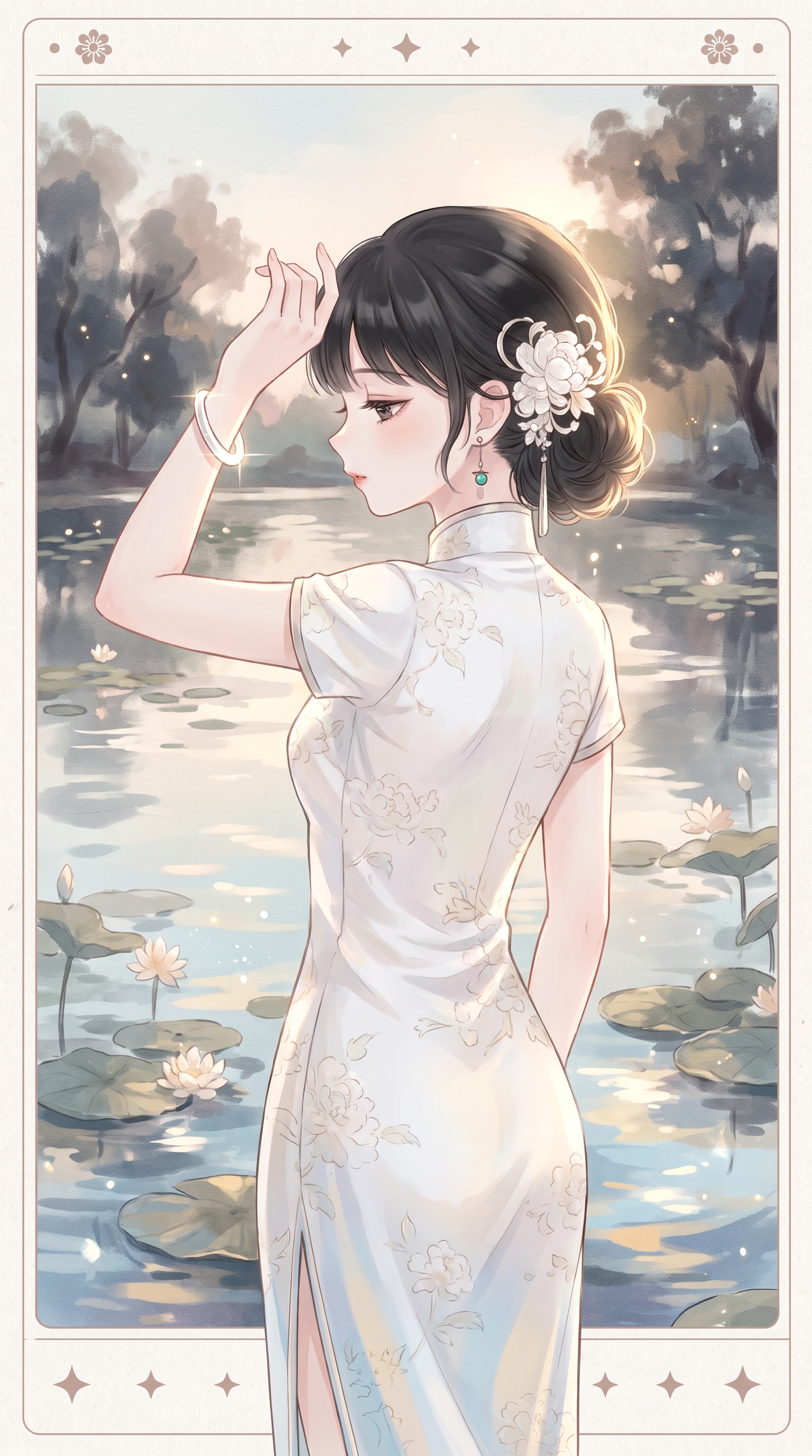 蓮池の白旗袍 | の人気AIイラスト・グラビア