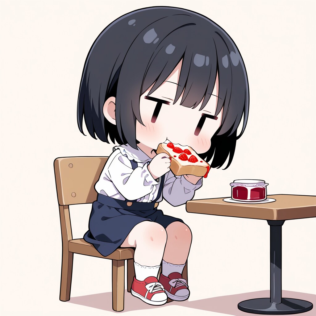 イチゴジャムを塗って食べる