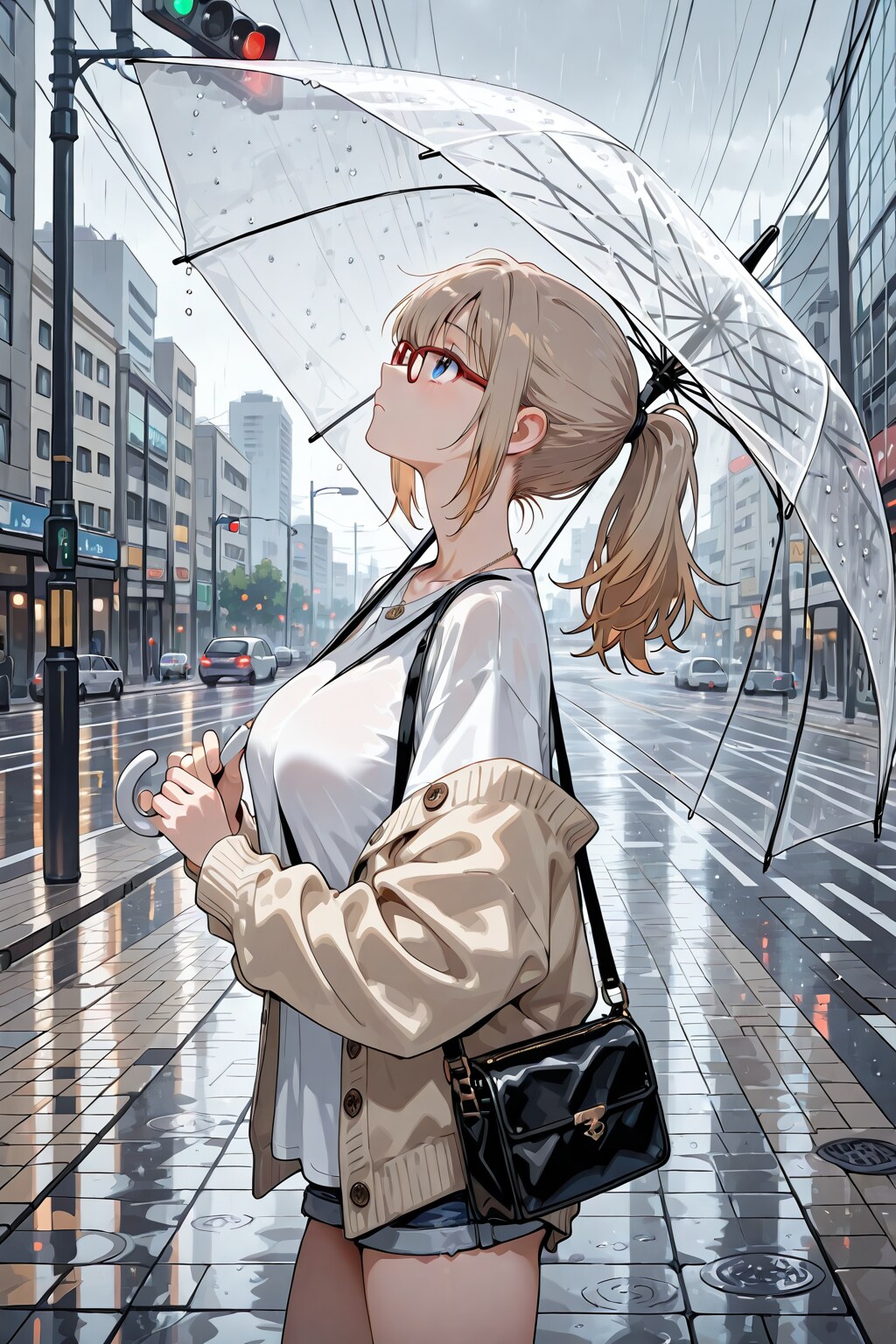 雨の日、信号待ち