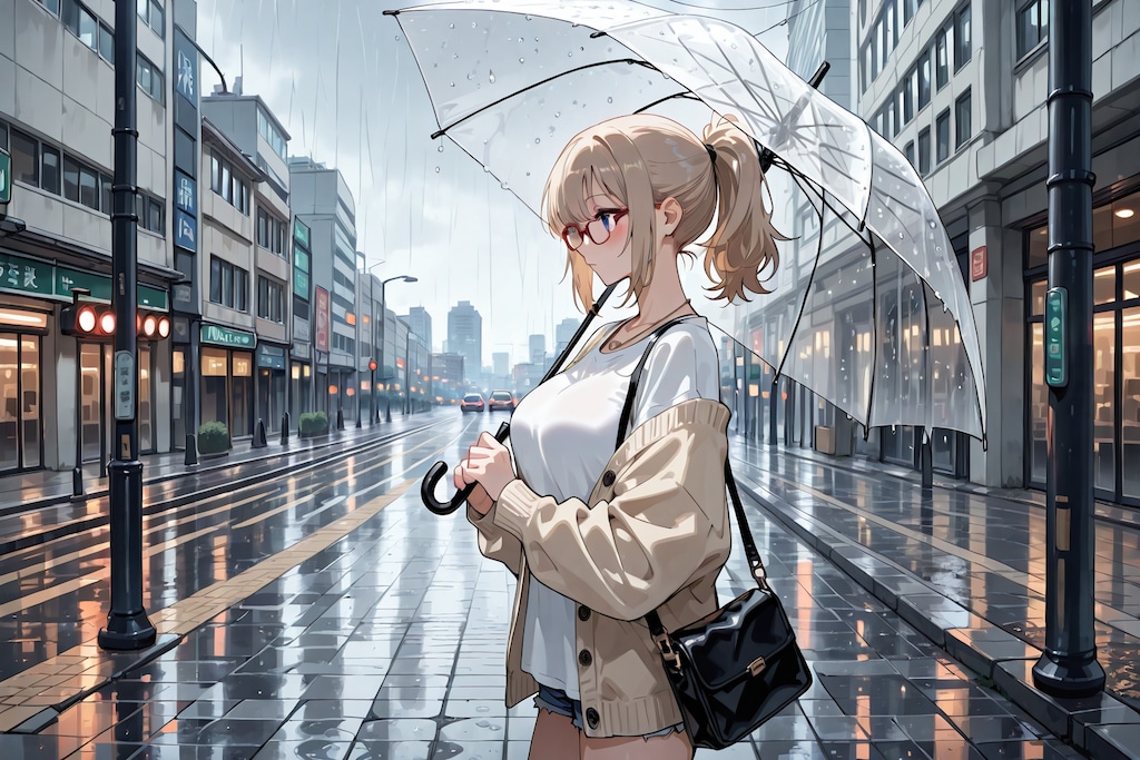 雨の日、信号待ち