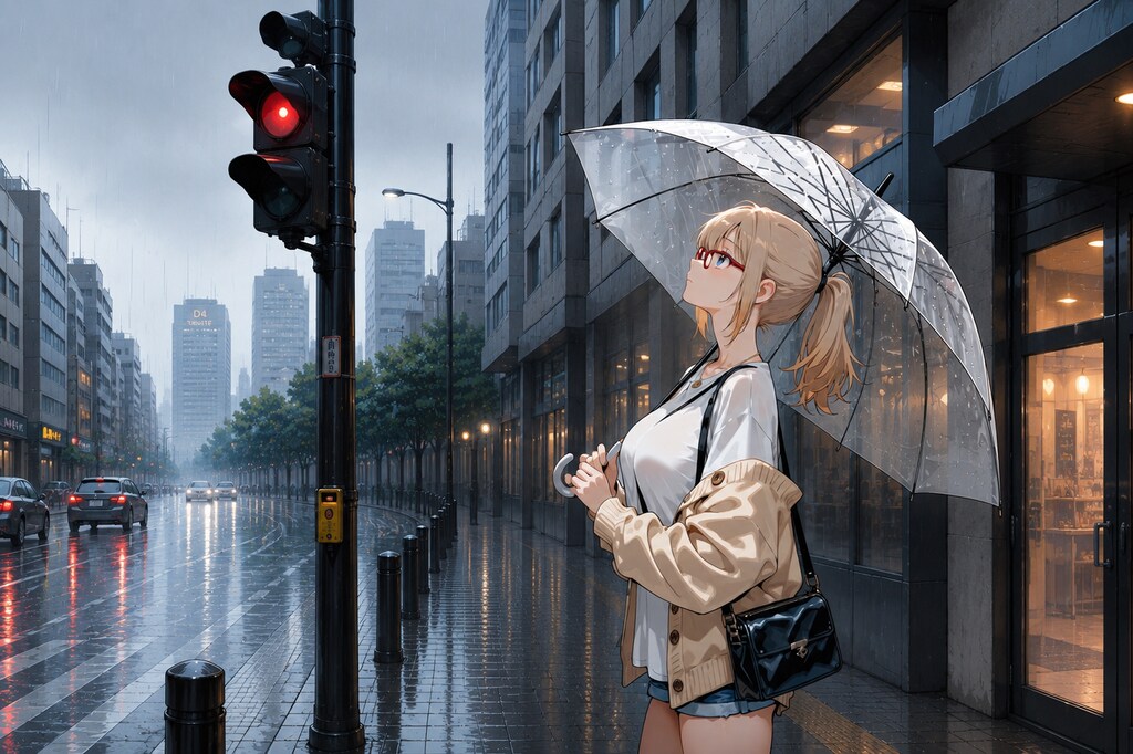 雨の日、信号待ち
