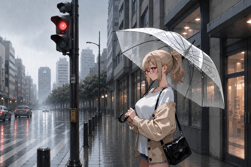 雨の日、信号待ち
