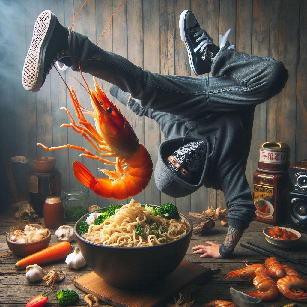 ブレイクダンサーとseafood noodle