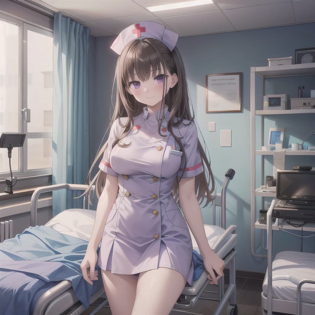 黒髪ロングで看護服の少女８