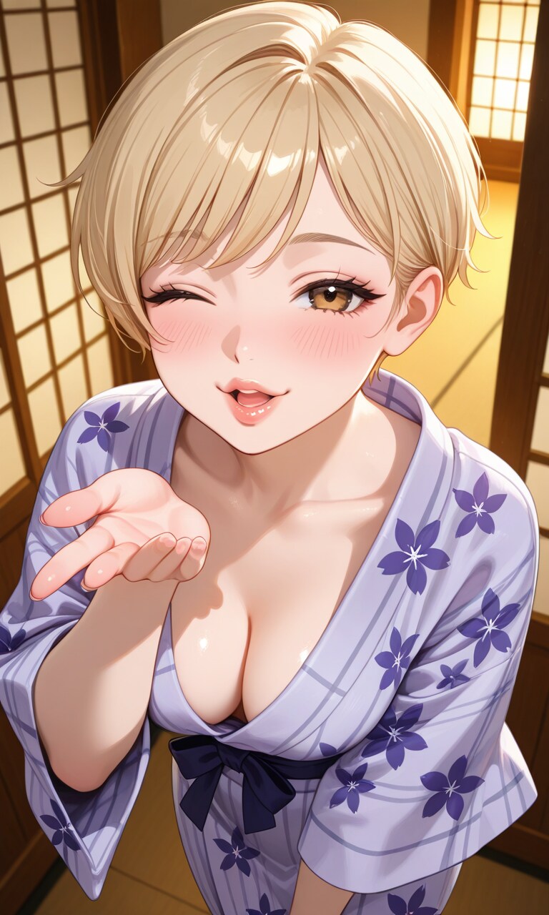 浴衣美女の投げキス❤