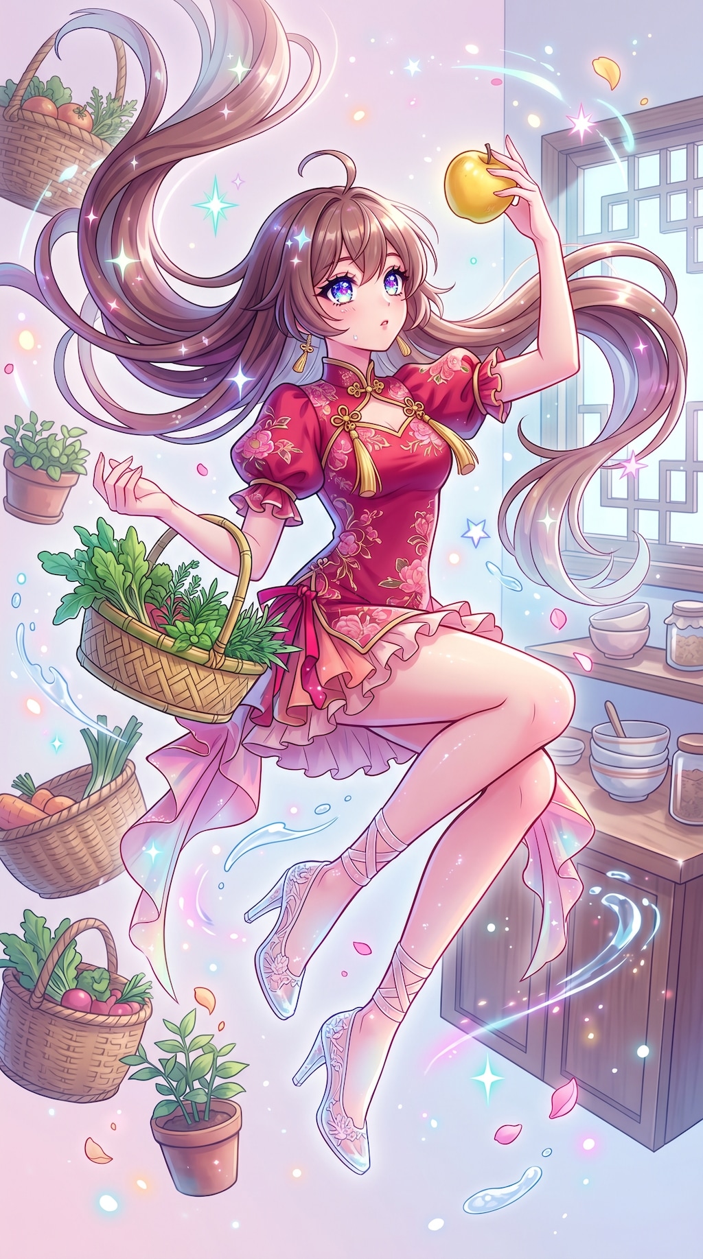 光差す庭の紅衣少女
