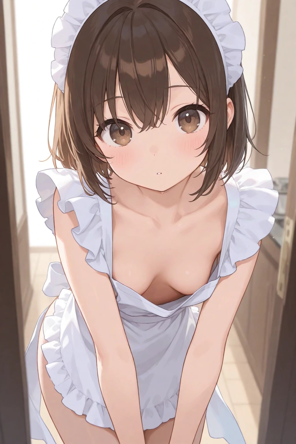 エプロンでダウンブラウス
