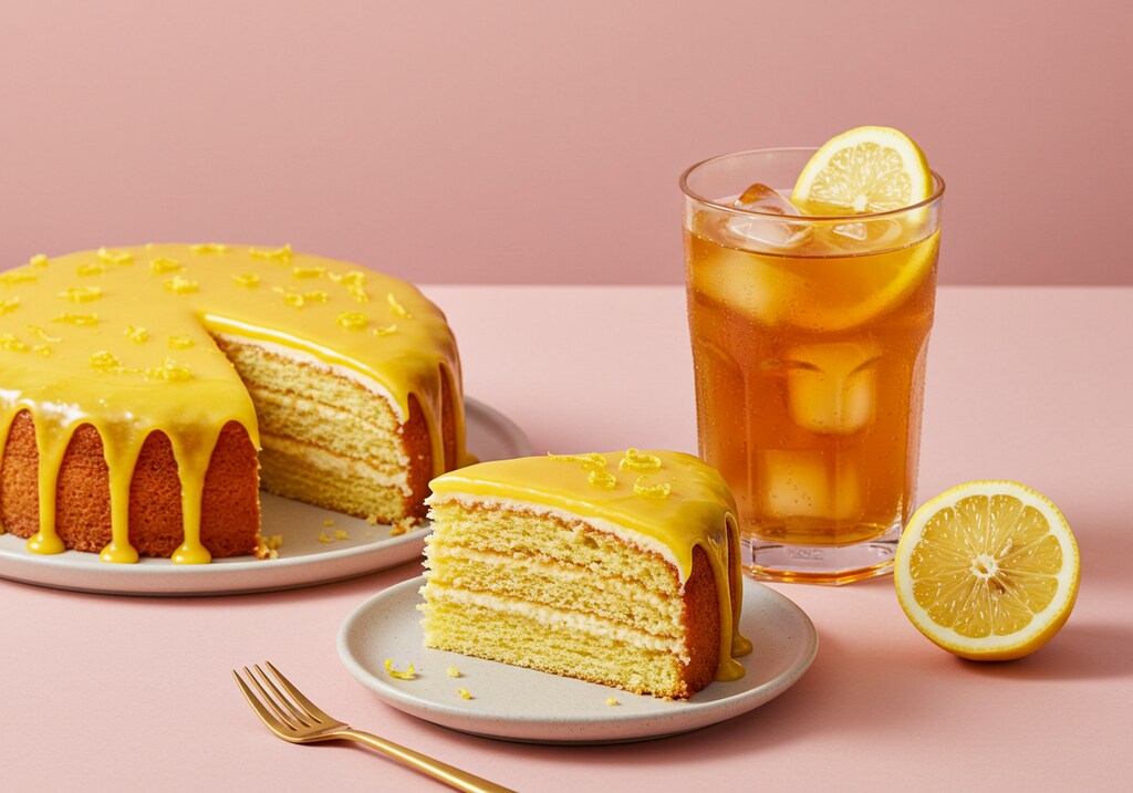 デザートの檸檬ケーキとレモンティーのセット