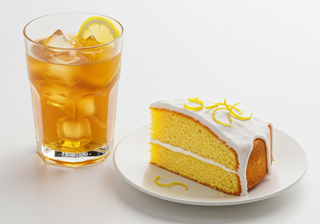 デザートの檸檬ケーキとレモンティーのセット