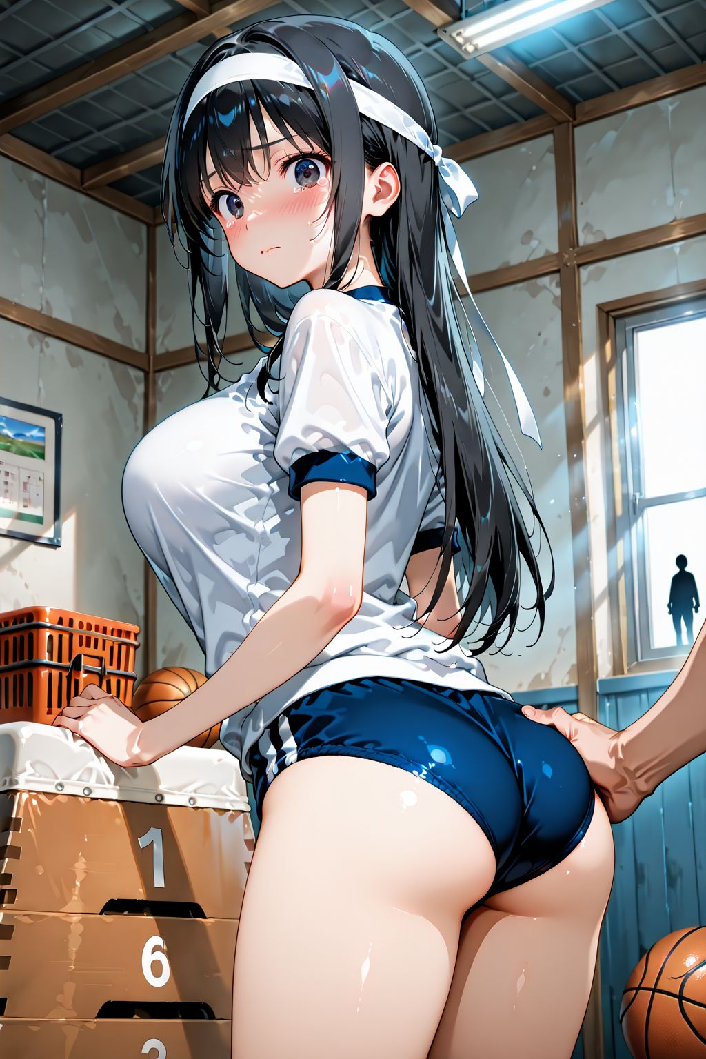 ブルマをなでなで