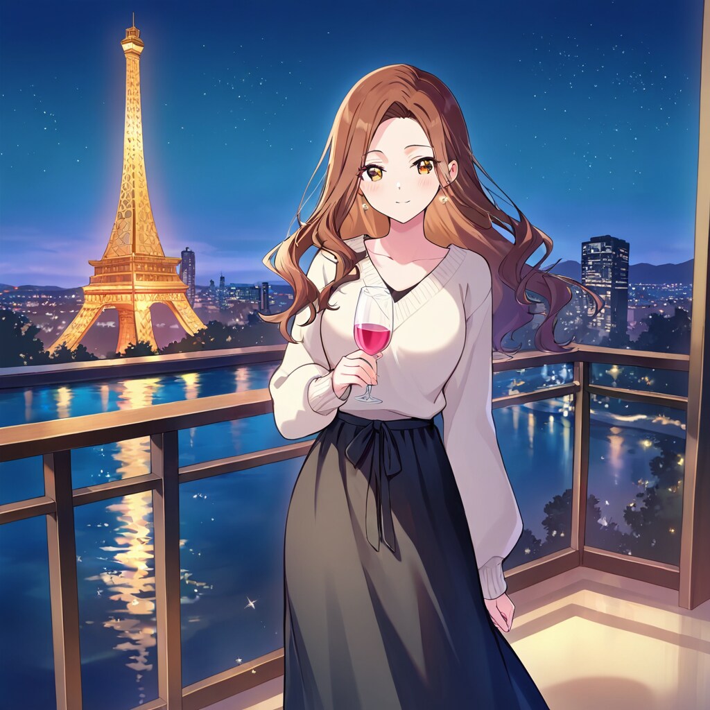 夜のベランダとパリ